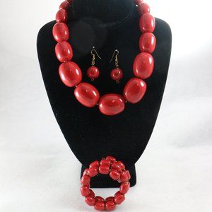 KAZURI Charleston Bright Red Earthen Clay Jewelry Bundle Set